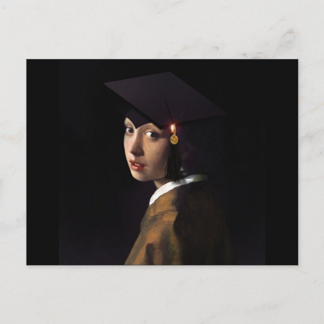 Girl with the Graduation Hat (Pearl Earring) Announcement Postcard (Front)