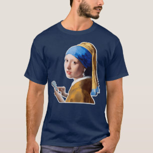 Girl with the Pearl Earring with Earbuds and a pho T-Shirt