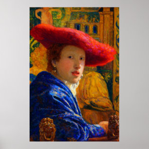 Girl with the red hat by Johannes Vermeer Poster