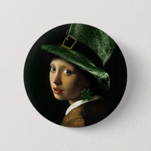 Girl With The Shamrock Earring - St Patrick's Day 6 Cm Round Badge