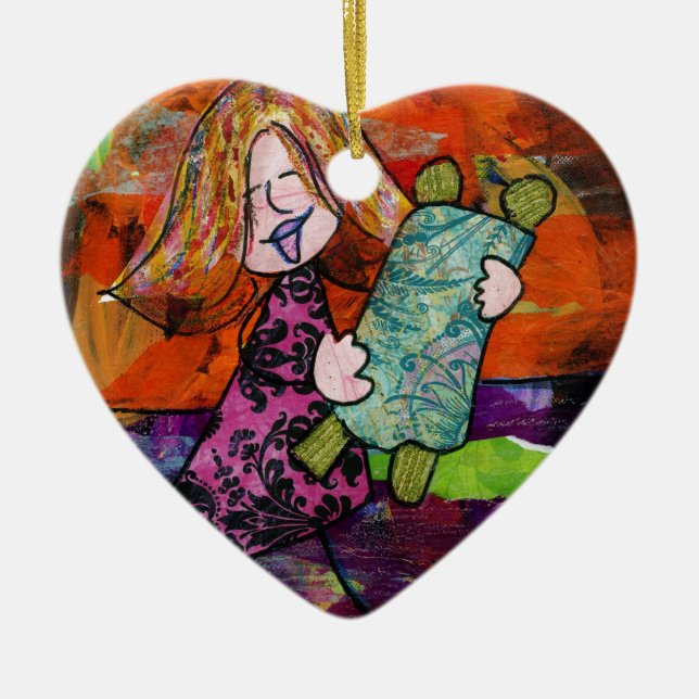 Girl with Torah Ceramic Tree Decoration (Front)