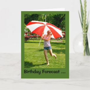 Girl With Umbrella 100% Chance Of Birthday Fun Card