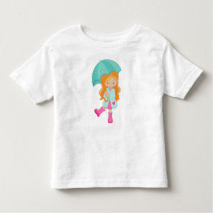Girl With Umbrella, Girl In Raincoat, Orange Hair Toddler T-Shirt