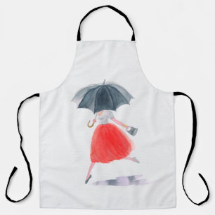 Girl with umbrella in rain. fashion illustration. apron