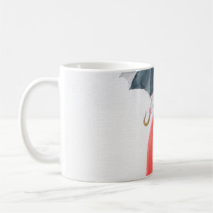 Girl with umbrella in rain. fashion illustration.  coffee mug