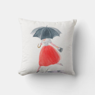 Girl with umbrella in rain. fashion illustration. cushion