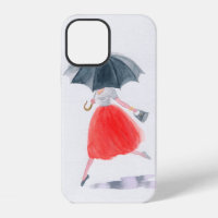 Girl with umbrella in rain. fashion illustration.