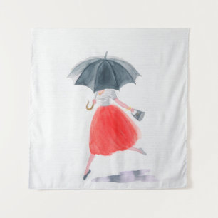 Girl with umbrella in rain. fashion illustration.  tapestry