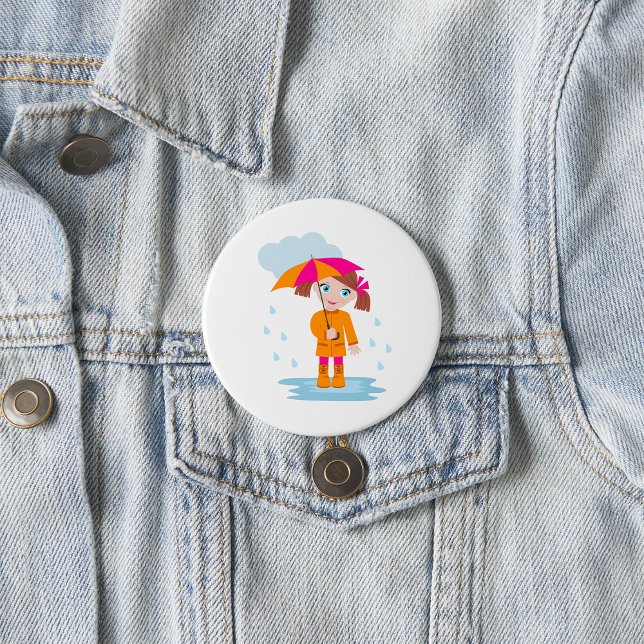 Girl with Umbrella in Rain Kids Rainy Day 7.5 Cm Round Badge (Creator Uploaded)