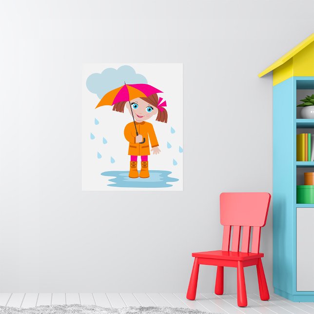 Girl with Umbrella in Rain Kids Rainy Day Poster (Creator Uploaded)