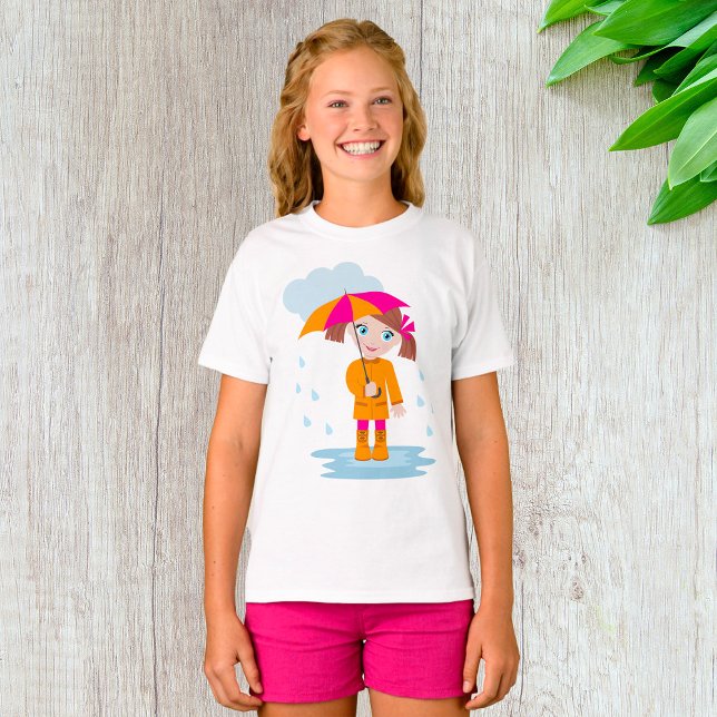 Girl with Umbrella in Rain Kids Rainy Day T-Shirt (Creator Uploaded)