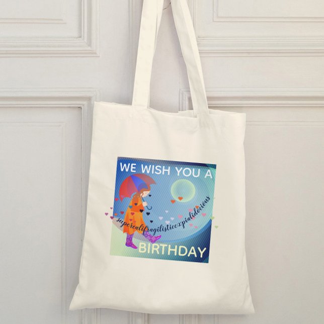 Girl With Umbrella In The Rain Cute Funny Birthday Tote Bag (Creator Uploaded)
