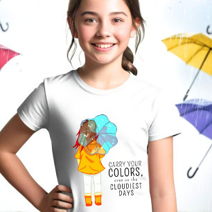 Girl with Umbrella in Wind Drawing  T-Shirt