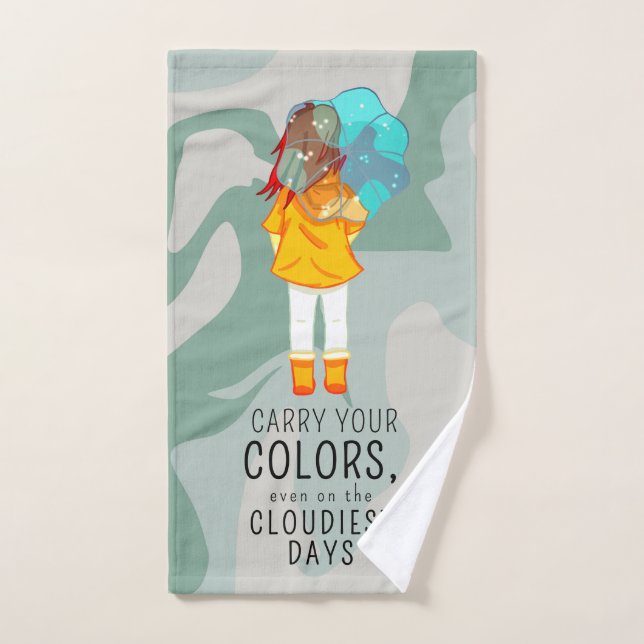 Girl with Umbrella in Wind Positive Quote Bath Towel Set (Hand Towel)