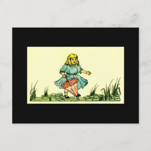 Girl with Umbrella on Lily Pads Postcard