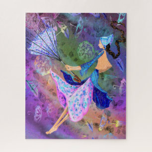 Girl with Umbrellas Art Drawing Collection Autumn Jigsaw Puzzle