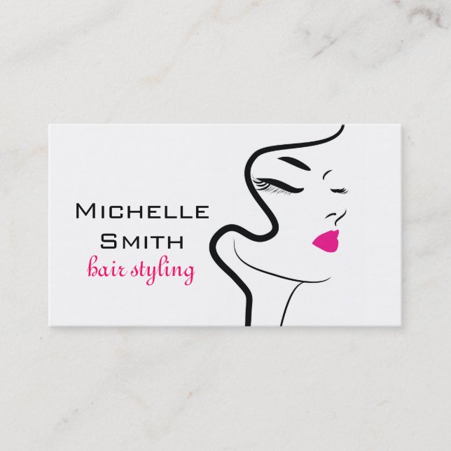 Girl with wavy hair Hairstyling branding icon Business Card (Front)