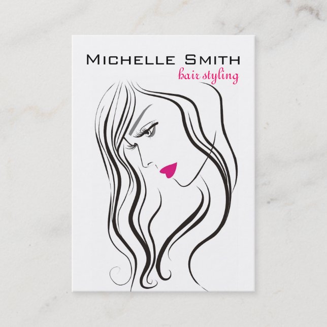 Girl with wavy hair Hairstyling branding icon Business Card (Front)