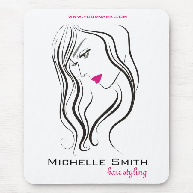 Girl with wavy hair Hairstyling branding icon Mouse Pad (Front)