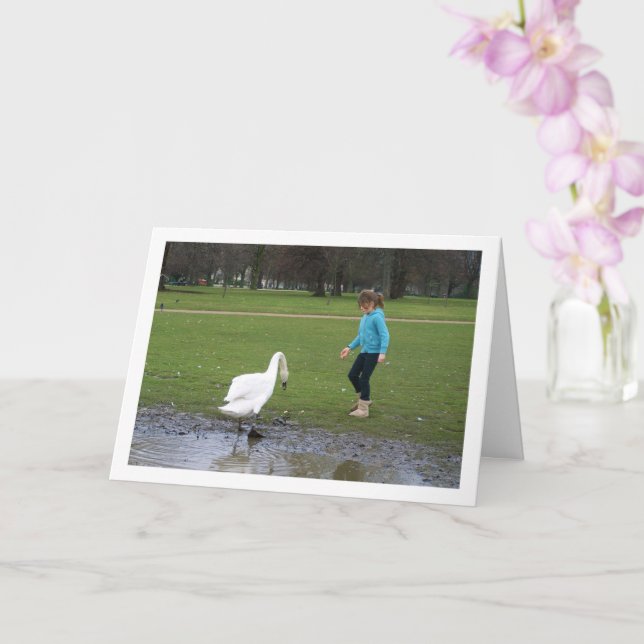 Girl with White Swan Portrait Card (Orchid)