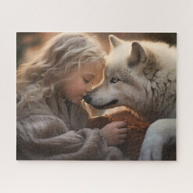 Girl With White Wolf  Jigsaw Puzzle (Horizontal)