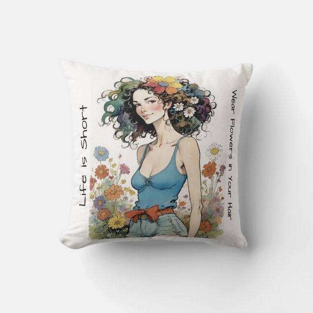 Girl with Wildflowers in Her Hair Cushion (Front)