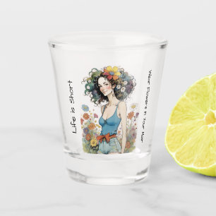 Girl with Wildflowers in Her Hair Shot Glass