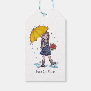 Girl With Yellow Umbrella In Watercolor Gift Tags