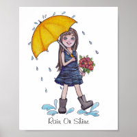 Girl With Yellow Umbrella In Watercolor