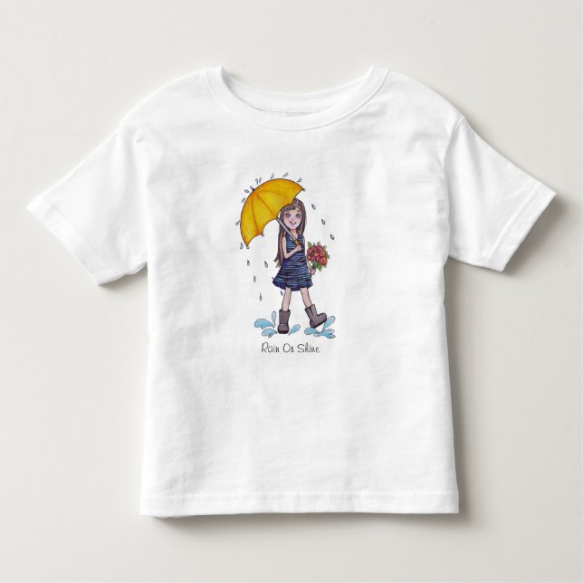 Girl With Yellow Umbrella In Watercolor Toddler T-Shirt (Front)