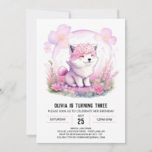 Girl Wolf Adventure Birthday Invitation