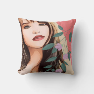 Girl woman female lady pretty face, portrait art T Cushion