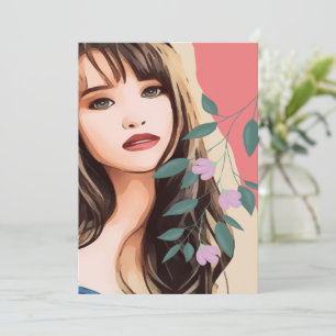 Girl woman female lady pretty face, portrait art T Holiday Card