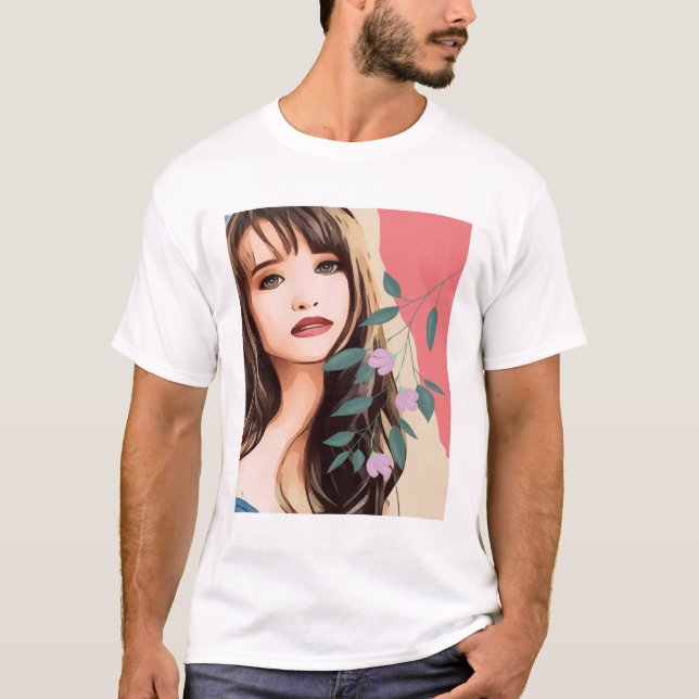 Girl woman female lady pretty face, portrait art T-Shirt (Front)