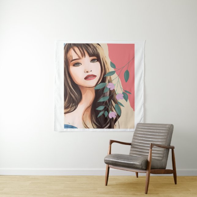 Girl woman female lady pretty face, portrait art T Tapestry (In Situ)