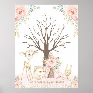 Girl Woodland 1st Birthday Thumbprint Guestbook