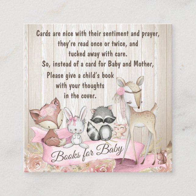Girl Woodland Animal Bring A Book Enclosure Square Business Card (Front)