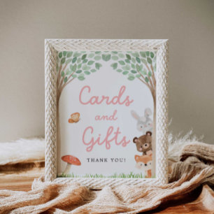 Girl Woodland Baby Shower Cards and Gifts Poster