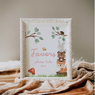 Girl Woodland Baby Shower Favours Sign Poster