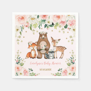 Girl Woodland Baby Shower Forest Animals Birthday Napkin