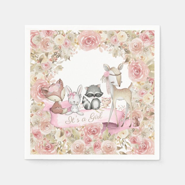 Girl Woodland Baby Shower Napkin (Front)