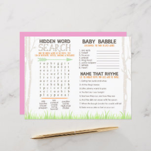 Girl Woodland Baby Shower Placemat Activity Sheet