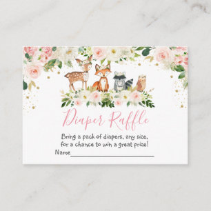 Girl Woodland Blush Floral Diaper Raffle Cards