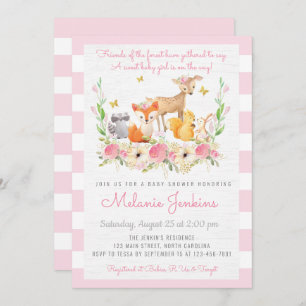 Girl Woodland Deer Baby Shower Invitation