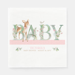 Girl Woodland Deer Baby Shower Paper Napkins