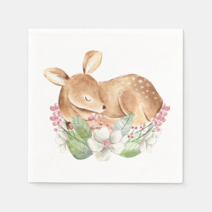 Girl Woodland Deer Baby Shower Paper Napkins