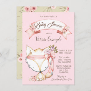 Girl Woodland Fox Baby Shower Invitations