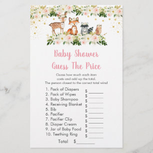 Girl Woodland Guess The Price Baby Shower Game