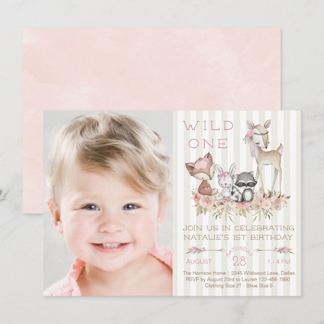 Girl Woodland Photo Birthday Party Invitation (Front/Back)