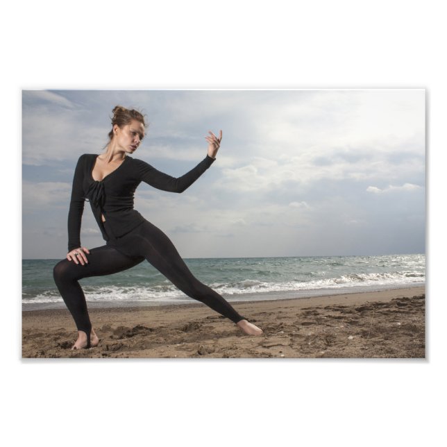 Girl working out in Beach in Black spandex wear Photo Print (Front)